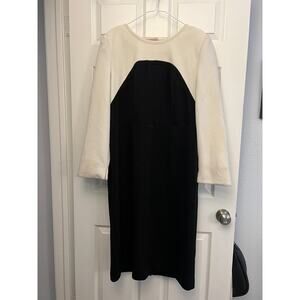 Dorinda Clark-Cole Midi Dress Women 16 Lined Mesh Long Sleeve Button White Black